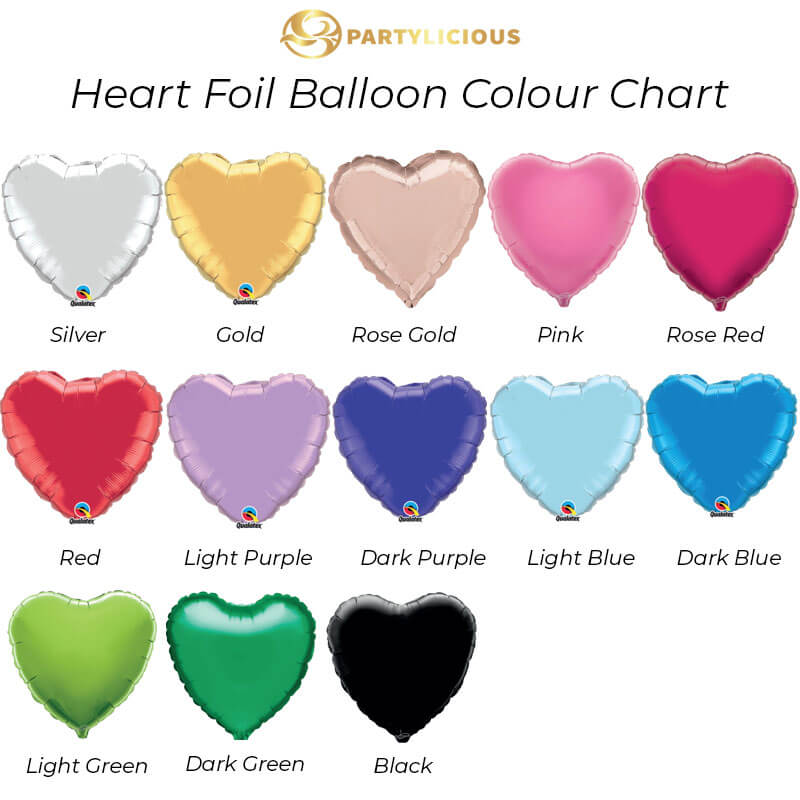 heart shape foil balloon colour chart