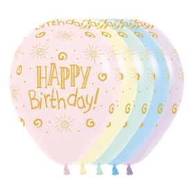Single 12inch Pastel Happy Birthday Printed Latex Balloon (Helium Air)