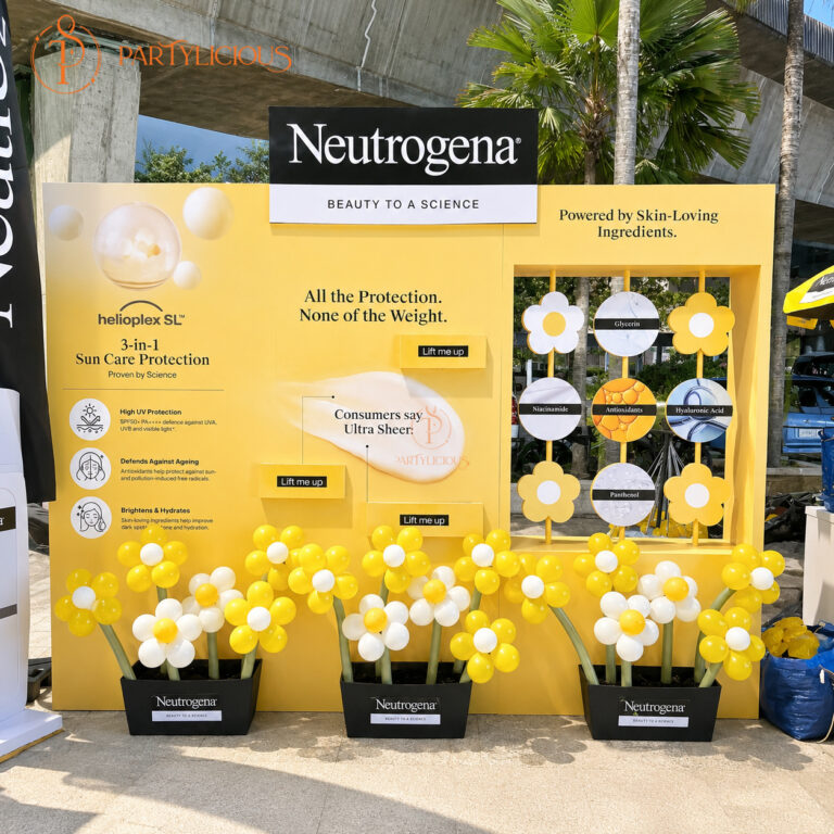 Neutrogena sun care brand activation with flower balloon arch decoration