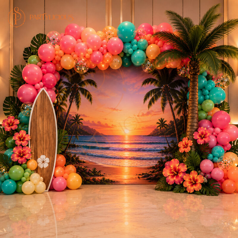 Haiwaiian Themed Balloon Backdrop Decoration